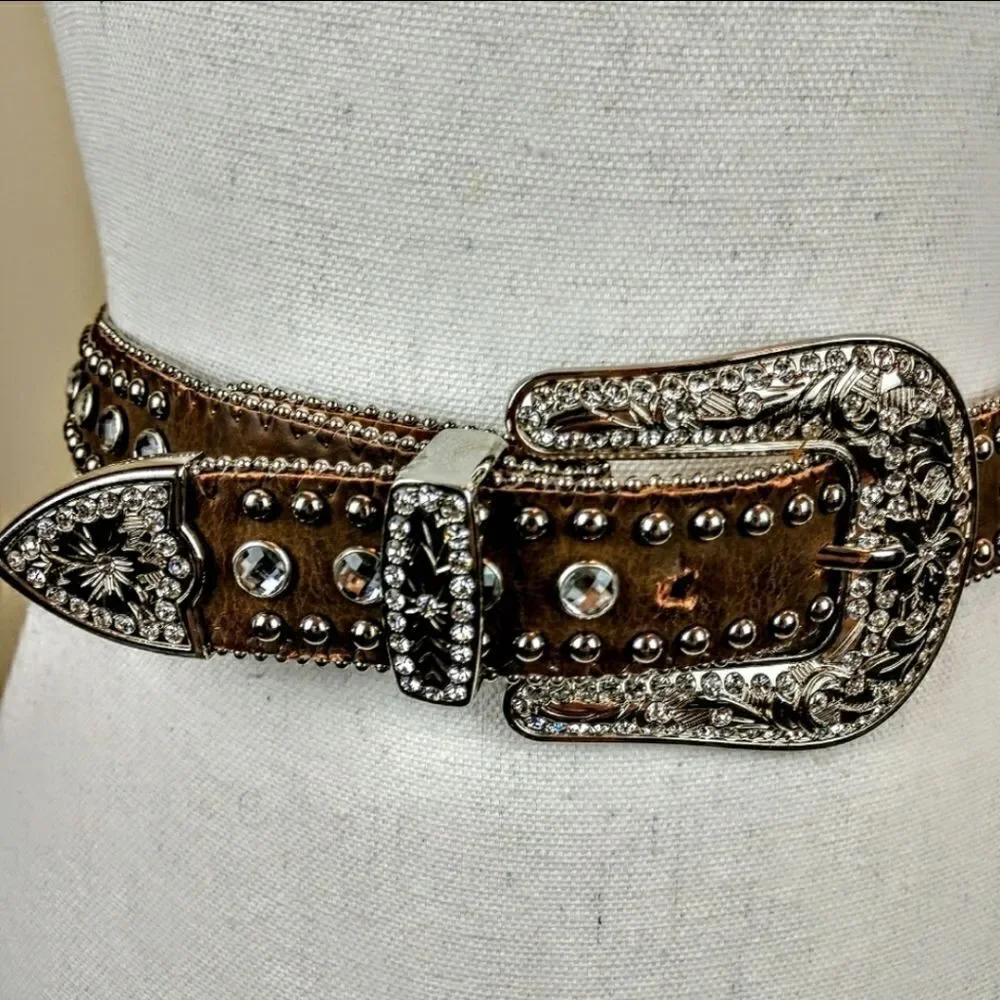 Nocona Leather/Rhinestone Studded Horse Belt
